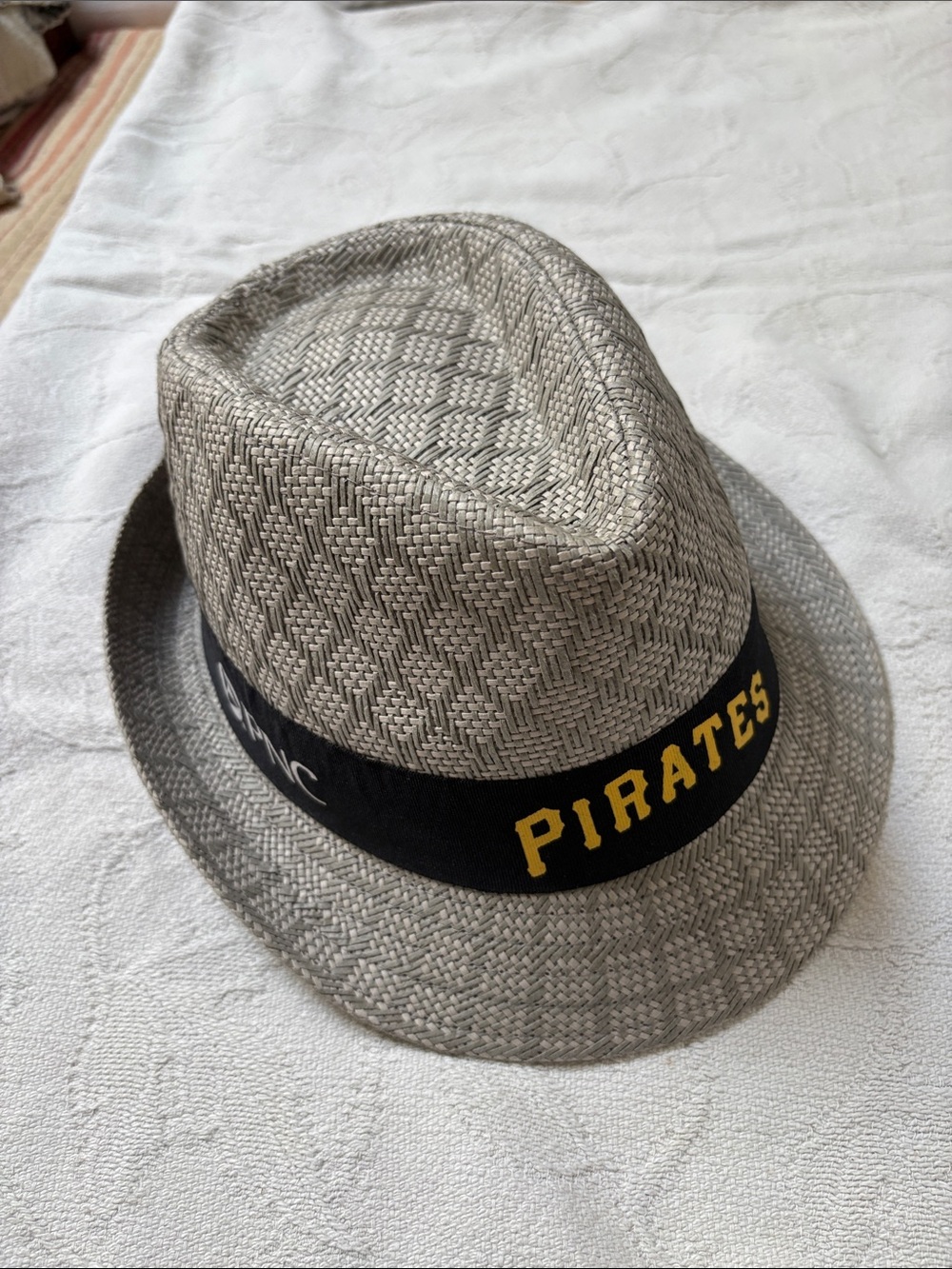 Pirates Band Straw Fedora Hat - Gray with Black Band